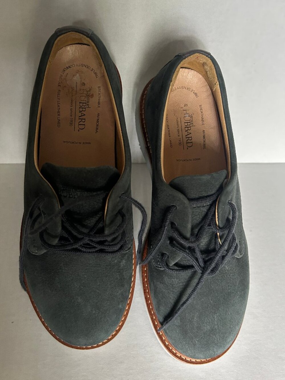 Samuel Hubbard Nubuck Charcoal Blue Gray Oxfords Size 5.5 Vibram Sole